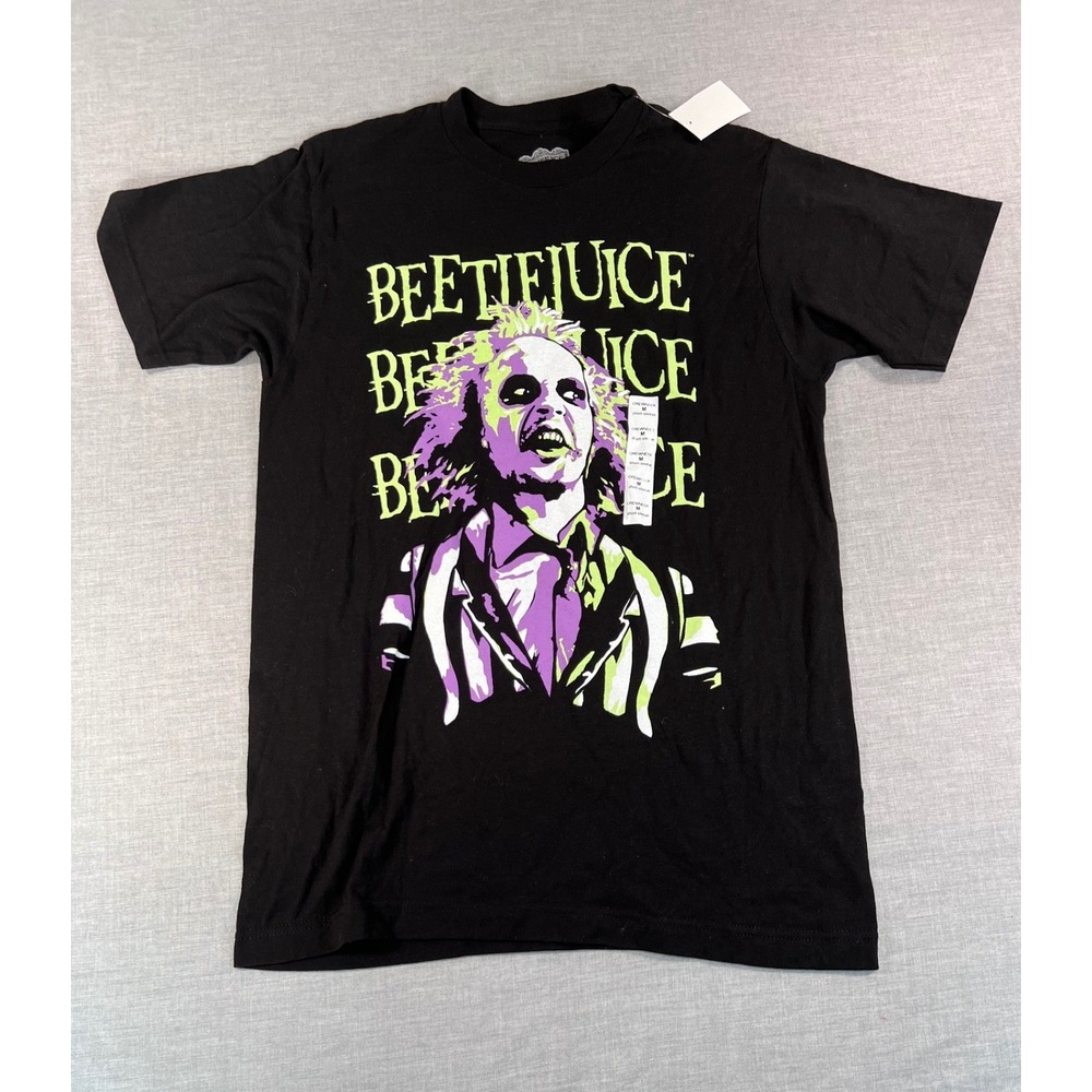 Beetlejuice Mens Graphic T-Shirt Black Neon Purple Green Movie Tee M New NWT